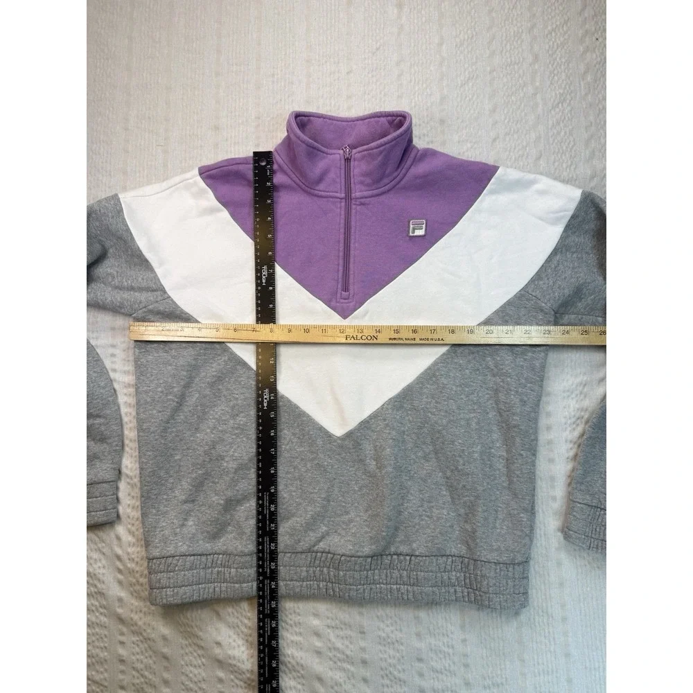 FILA Colorblock Quarter Zip Sweatshirt‎ Cropped Purple Gray White XL